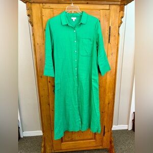 J Jill Love Linen Kelly Green Relaxed Fit Oversized Linen Dress Size Medium